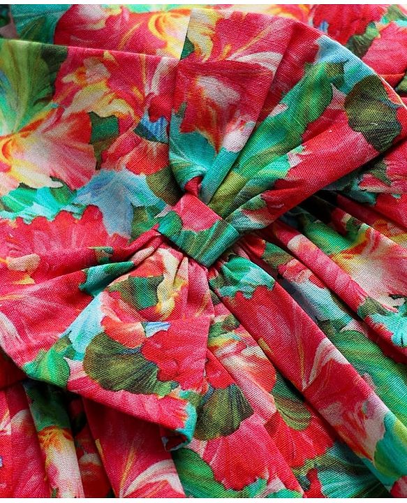 Babyhug 100% Cotton Sleeveless Halter Neck Floral Printed Dress With Bow Applique - Multi Colour
