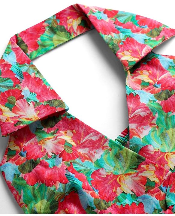 Babyhug 100% Cotton Sleeveless Halter Neck Floral Printed Dress With Bow Applique - Multi Colour