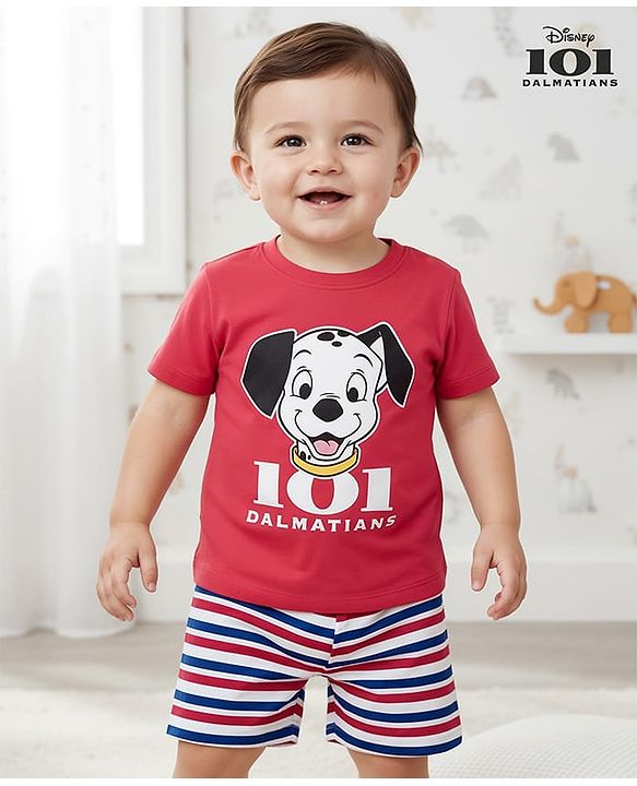 Babyhug Disney 100% Cotton Half Sleeves Shorts Night Suit With 101 Dlmatians Graphic - Red