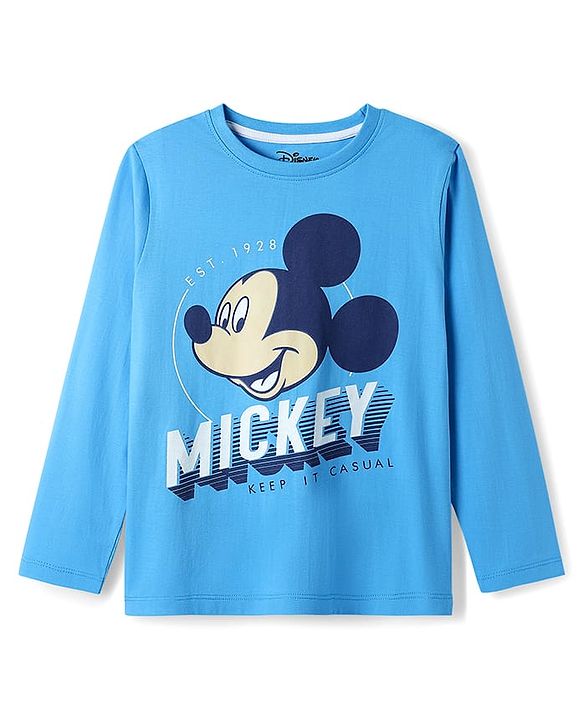 Pine Kids Disney 100% Cotton Full Sleeves Night Suit With Mickey Mouse Graphics - Blue