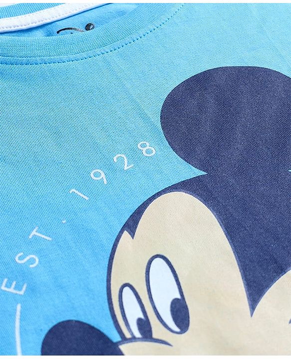 Pine Kids Disney 100% Cotton Full Sleeves Night Suit With Mickey Mouse Graphics - Blue