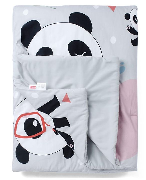 Babyhug Cotton Quilt Panda Print - Grey | Soft and Comfortable| Breathable Fabric| New Born Gifting Option| Light Weight and Foldable| Travel Friendly| Machine Washable
