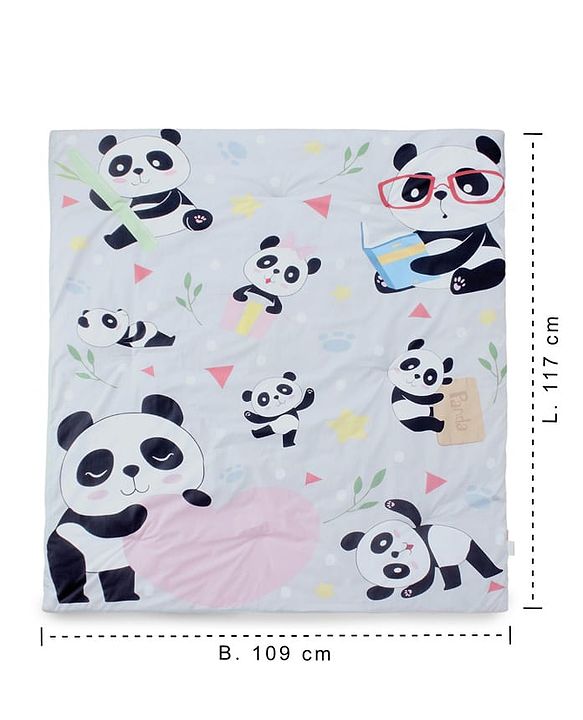 Babyhug Cotton Quilt Panda Print - Grey | Soft and Comfortable| Breathable Fabric| New Born Gifting Option| Light Weight and Foldable| Travel Friendly| Machine Washable