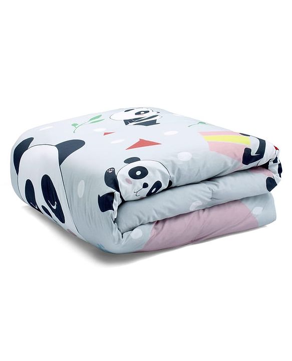 Babyhug Cotton Quilt Panda Print - Grey | Soft and Comfortable| Breathable Fabric| New Born Gifting Option| Light Weight and Foldable| Travel Friendly| Machine Washable