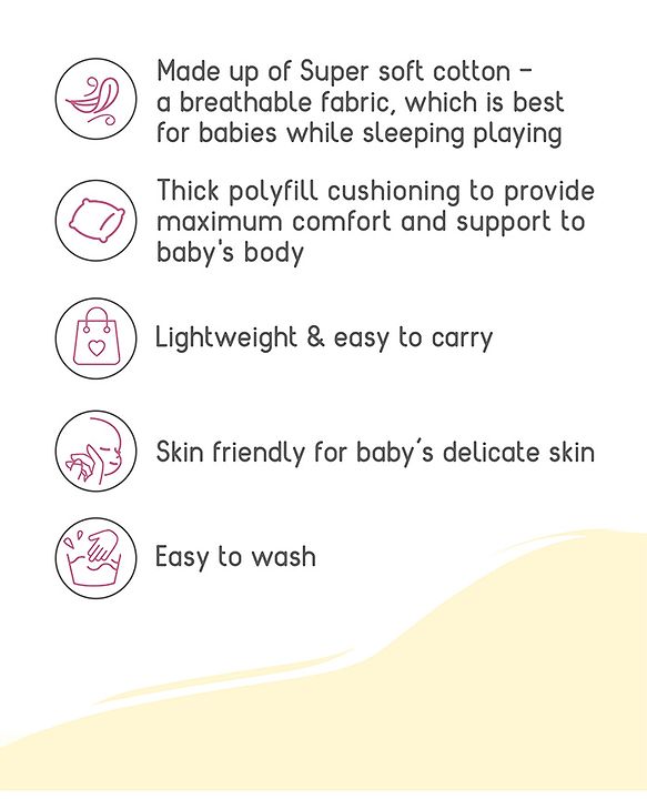 Babyhug 100% Cotton Bedding Set Panda Theme - Grey| Soft Breathable Cotton Fabric| U Shaped Pillow, Bolsters, Mattress| Washable