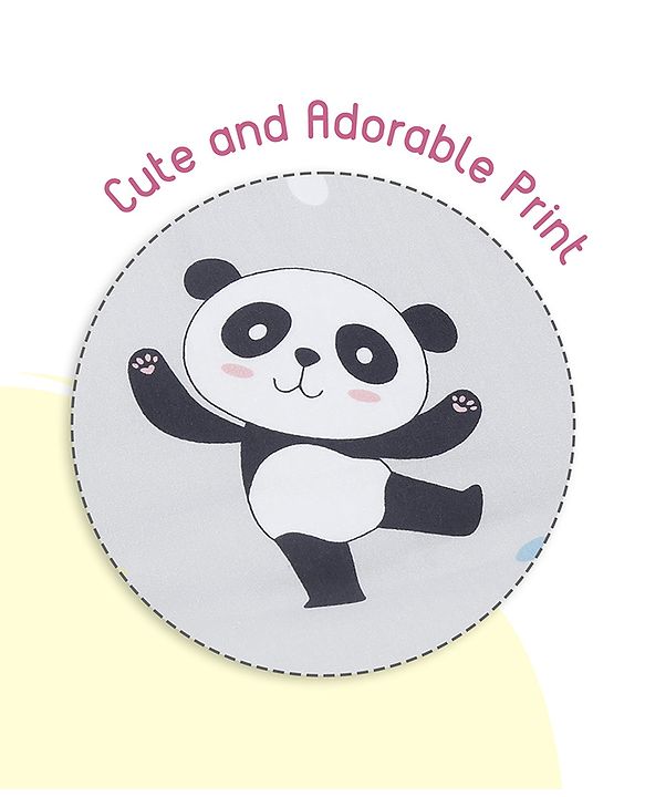 Babyhug 100% Cotton Bedding Set Panda Theme - Grey| Soft Breathable Cotton Fabric| U Shaped Pillow, Bolsters, Mattress| Washable