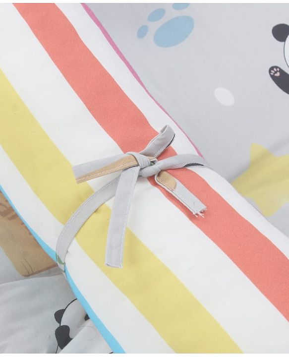 Babyhug 100% Cotton Bedding Set Panda Theme - Grey| Soft Breathable Cotton Fabric| U Shaped Pillow, Bolsters, Mattress| Washable