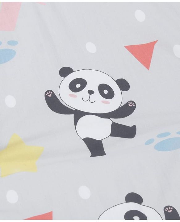 Babyhug 100% Cotton Bedding Set Panda Theme - Grey| Soft Breathable Cotton Fabric| U Shaped Pillow, Bolsters, Mattress| Washable