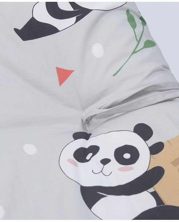 Babyhug 100% Cotton Bedding Set Panda Theme - Grey| Soft Breathable Cotton Fabric| U Shaped Pillow, Bolsters, Mattress| Washable