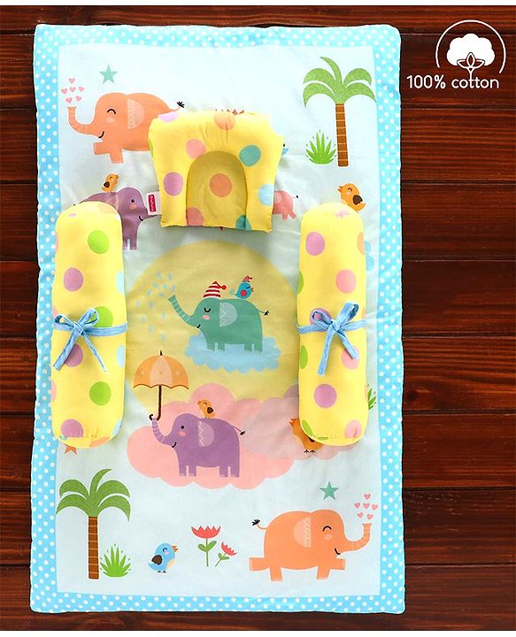 Babyhug 100% Cotton Bedding Set Panda Theme - Grey| Soft Breathable Cotton Fabric| U Shaped Pillow, Bolsters, Mattress| Washable