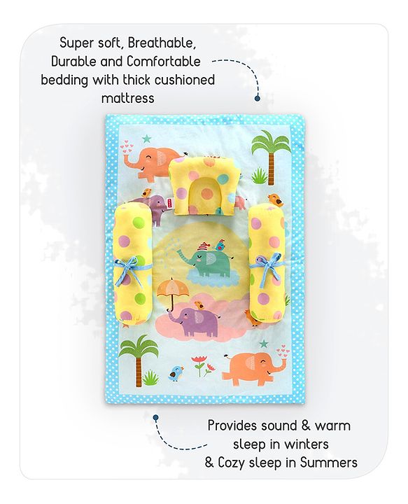 Babyhug 100% Cotton Bedding Set Panda Theme - Grey| Soft Breathable Cotton Fabric| U Shaped Pillow, Bolsters, Mattress| Washable