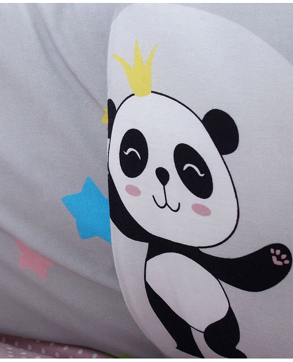 Babyhug 100% Cotton Cot Bumper Panda Print Regular - Grey (Cot not Included)| Protective Padding| Soft & Cozy| Washable| Easy to Assemble| Compact Folding & Storage| Prevents Bumping into Sides