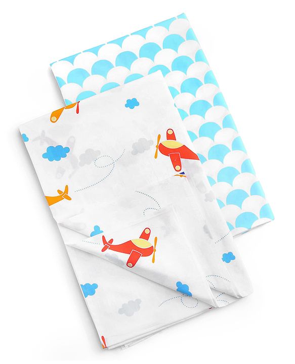 Babyhug Premium Cotton Flat Crib Sheets Set of 2  Aeroplane Theme  White| Gentle on Babies Skin| Cozy Sleeping Environment| Travel-Friendly| Machine Washable| Boys & Girls| Easy Maintenance
