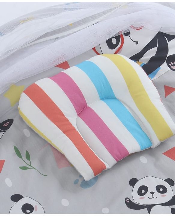 Babyhug Cotton Mosquito Net With Mattress Panda Print - Grey| Soft and Comfortable| Easy Access| Foldable & Travel Friendly| New Born Gifting Option| Use on Floor Cribs Cots or Cradle