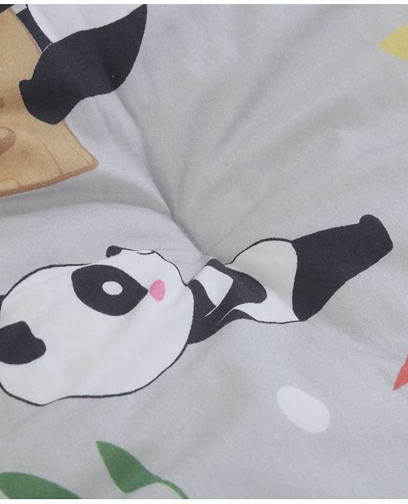 Babyhug Cotton Mosquito Net With Mattress Panda Print - Grey| Soft and Comfortable| Easy Access| Foldable & Travel Friendly| New Born Gifting Option| Use on Floor Cribs Cots or Cradle