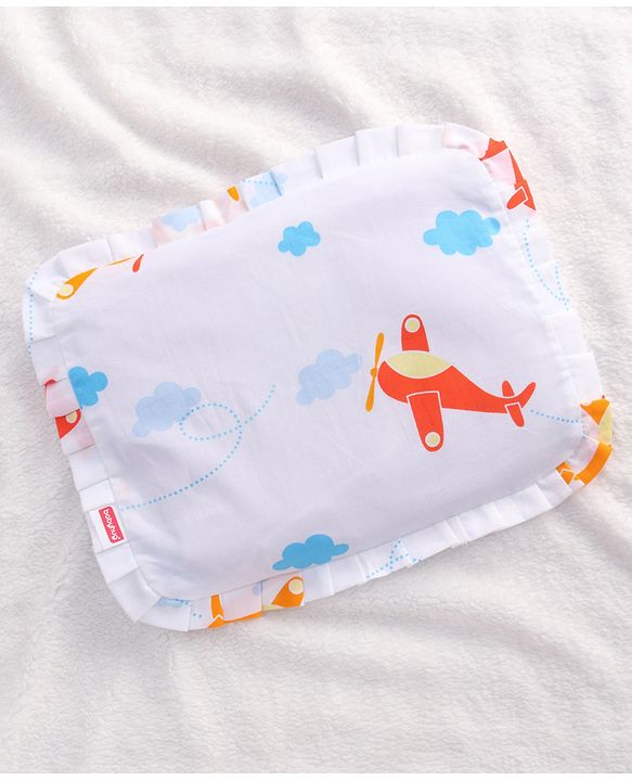 Babyhug Head Shaping Mustard Seed Pillow Aeroplane Print - White| 1 Kg Natural Rai| Cotton Removable Cover| Natural Warming Property|Prevents Cold & Flat Head Syndrome| NewBorn Neck & Shoulder Support