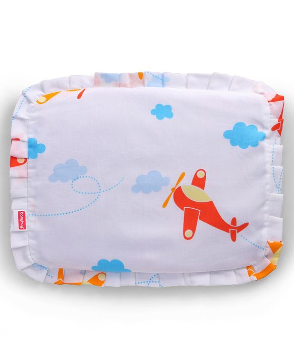 Babyhug Head Shaping Mustard Seed Pillow Aeroplane Print - White| 1 Kg Natural Rai| Cotton Removable Cover| Natural Warming Property|Prevents Cold & Flat Head Syndrome| NewBorn Neck & Shoulder Support