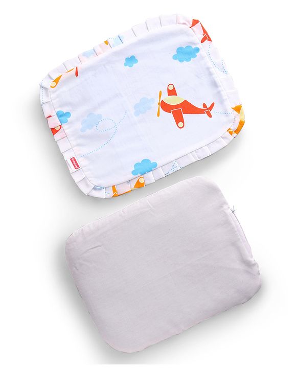 Babyhug Head Shaping Mustard Seed Pillow Aeroplane Print - White| 1 Kg Natural Rai| Cotton Removable Cover| Natural Warming Property|Prevents Cold & Flat Head Syndrome| NewBorn Neck & Shoulder Support