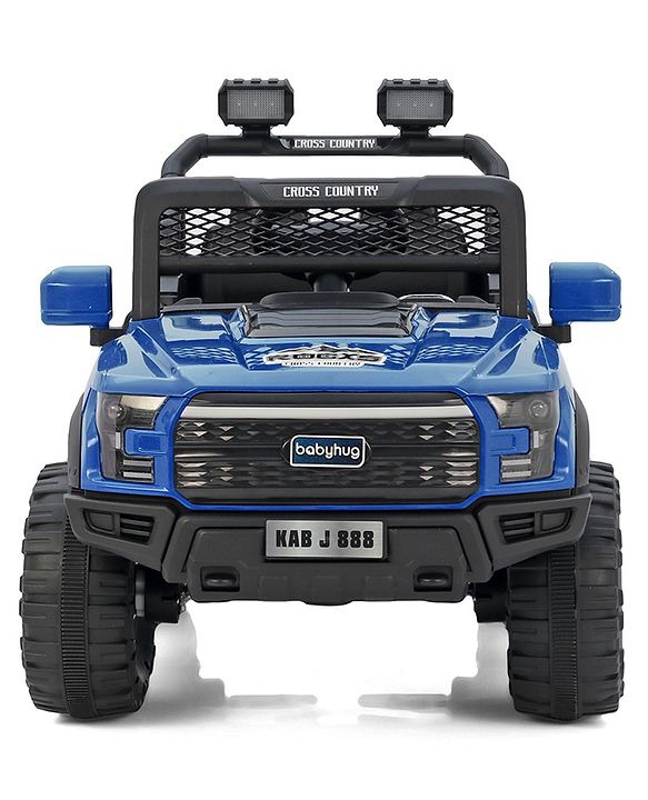 Babyhug 4x4 Battery Operated Ride on Jeep with Music & LED Lights - Blue| Rechargeable Battery| Openable Doors| Built-in Music & AUX| Remote Control| Easy to Assemble|Forward & Reverse