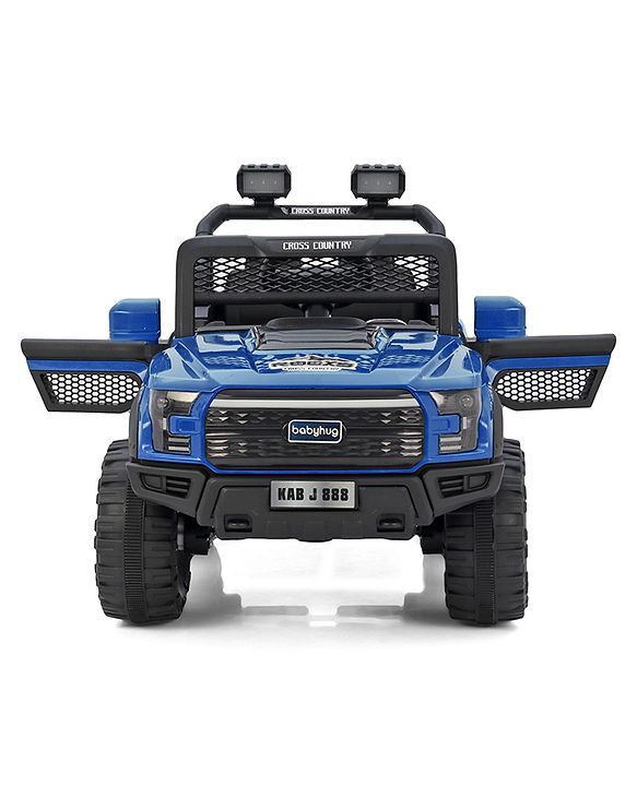 Babyhug 4x4 Battery Operated Ride on Jeep with Music & LED Lights - Blue| Rechargeable Battery| Openable Doors| Built-in Music & AUX| Remote Control| Easy to Assemble|Forward & Reverse