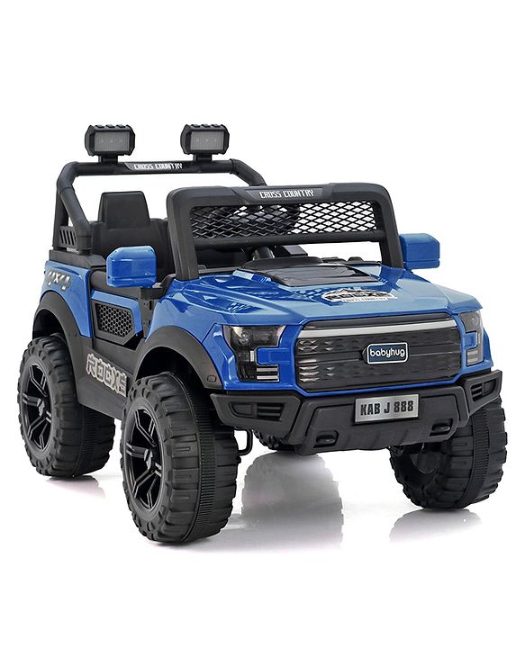 Babyhug 4x4 Battery Operated Ride on Jeep with Music & LED Lights - Blue| Rechargeable Battery| Openable Doors| Built-in Music & AUX| Remote Control| Easy to Assemble|Forward & Reverse
