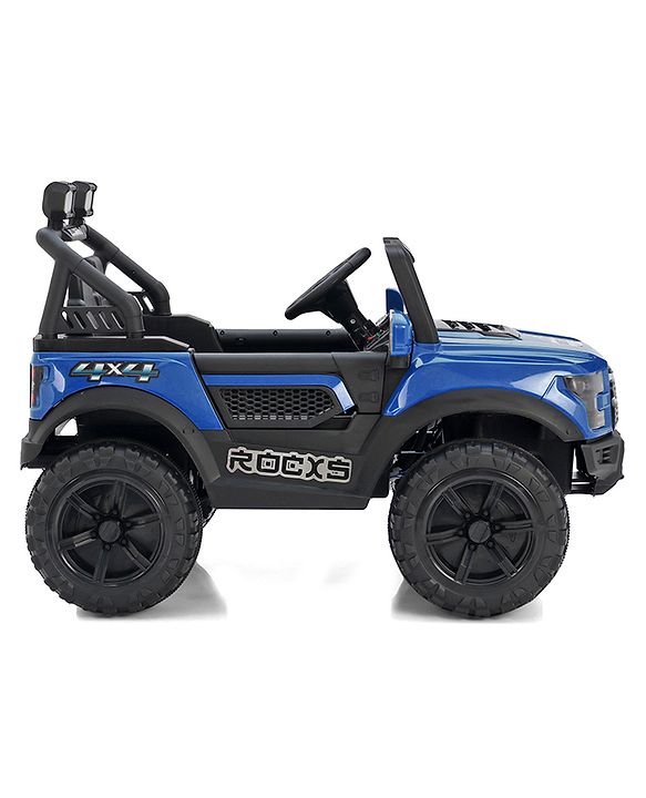Babyhug 4x4 Battery Operated Ride on Jeep with Music & LED Lights - Blue| Rechargeable Battery| Openable Doors| Built-in Music & AUX| Remote Control| Easy to Assemble|Forward & Reverse