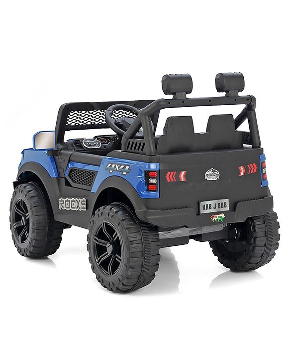 Babyhug 4x4 Battery Operated Ride on Jeep with Music & LED Lights - Blue| Rechargeable Battery| Openable Doors| Built-in Music & AUX| Remote Control| Easy to Assemble|Forward & Reverse
