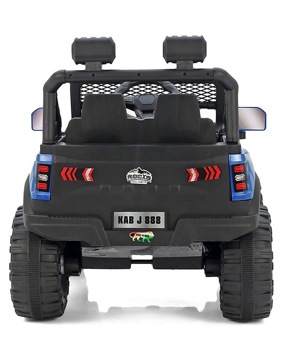 Babyhug 4x4 Battery Operated Ride on Jeep with Music & LED Lights - Blue| Rechargeable Battery| Openable Doors| Built-in Music & AUX| Remote Control| Easy to Assemble|Forward & Reverse
