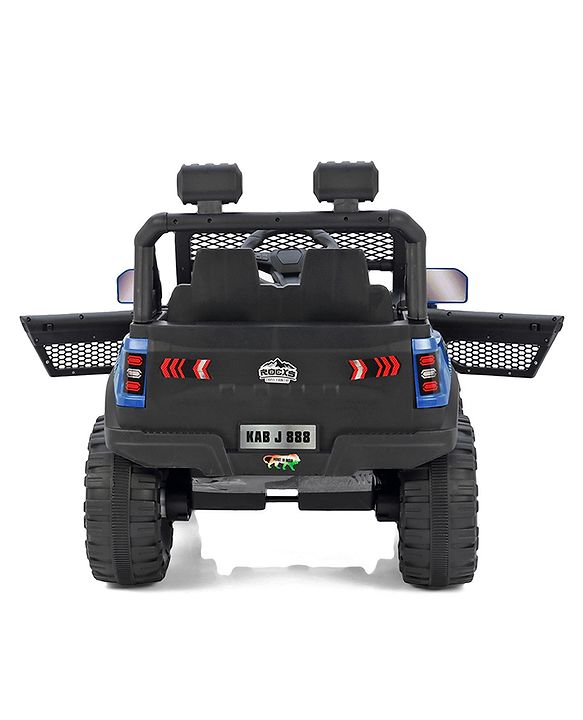 Babyhug 4x4 Battery Operated Ride on Jeep with Music & LED Lights - Blue| Rechargeable Battery| Openable Doors| Built-in Music & AUX| Remote Control| Easy to Assemble|Forward & Reverse