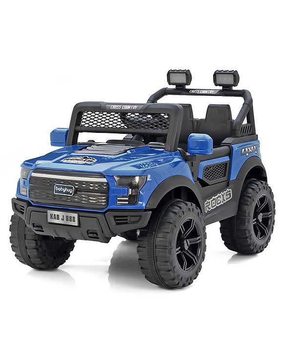 Babyhug 4x4 Battery Operated Ride on Jeep with Music & LED Lights - Blue| Rechargeable Battery| Openable Doors| Built-in Music & AUX| Remote Control| Easy to Assemble|Forward & Reverse