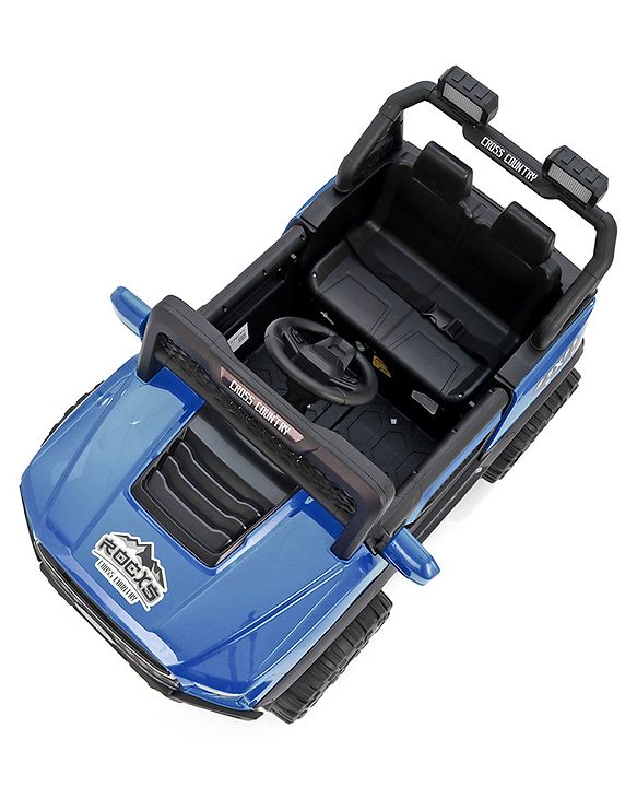 Babyhug 4x4 Battery Operated Ride on Jeep with Music & LED Lights - Blue| Rechargeable Battery| Openable Doors| Built-in Music & AUX| Remote Control| Easy to Assemble|Forward & Reverse