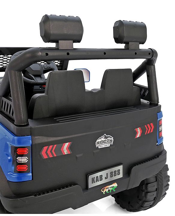 Babyhug 4x4 Battery Operated Ride on Jeep with Music & LED Lights - Blue| Rechargeable Battery| Openable Doors| Built-in Music & AUX| Remote Control| Easy to Assemble|Forward & Reverse