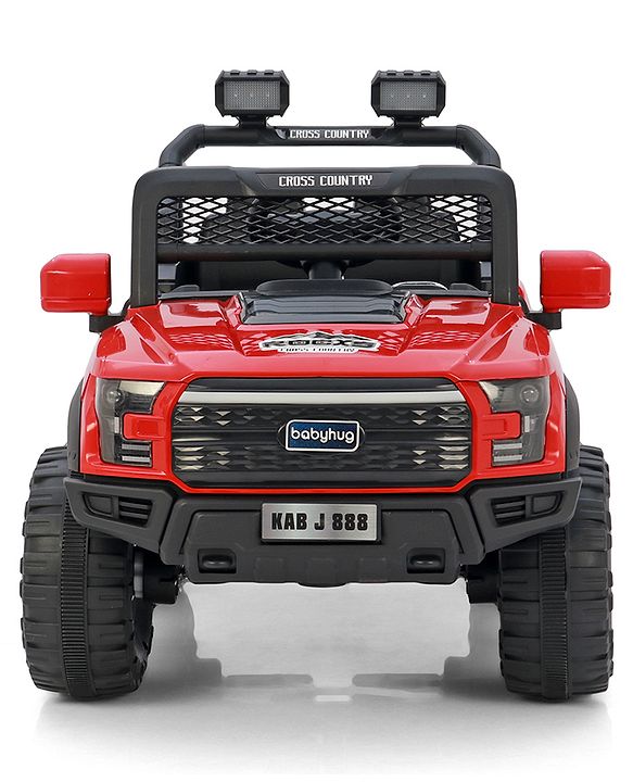 Babyhug 4x4 Battery Operated Ride on Jeep with Music & LED Lights - Red| Rechargeable Battery| Openable Doors| Built-in Music & AUX| Remote Control| Easy to Assemble|Forward & Reverse