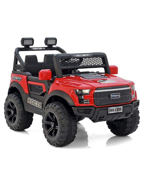 Babyhug 4x4 Battery Operated Ride on Jeep with Music & LED Lights - Red| Rechargeable Battery| Openable Doors| Built-in Music & AUX| Remote Control| Easy to Assemble|Forward & Reverse