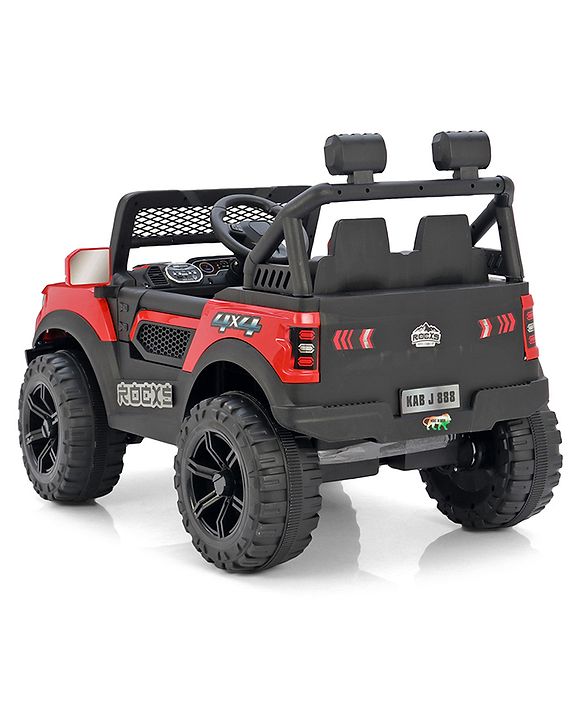 Babyhug 4x4 Battery Operated Ride on Jeep with Music & LED Lights - Red| Rechargeable Battery| Openable Doors| Built-in Music & AUX| Remote Control| Easy to Assemble|Forward & Reverse