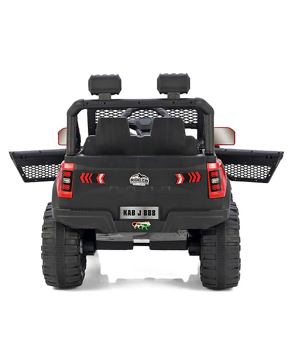 Babyhug 4x4 Battery Operated Ride on Jeep with Music & LED Lights - Red| Rechargeable Battery| Openable Doors| Built-in Music & AUX| Remote Control| Easy to Assemble|Forward & Reverse