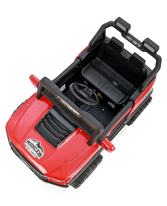 Babyhug 4x4 Battery Operated Ride on Jeep with Music & LED Lights - Red| Rechargeable Battery| Openable Doors| Built-in Music & AUX| Remote Control| Easy to Assemble|Forward & Reverse