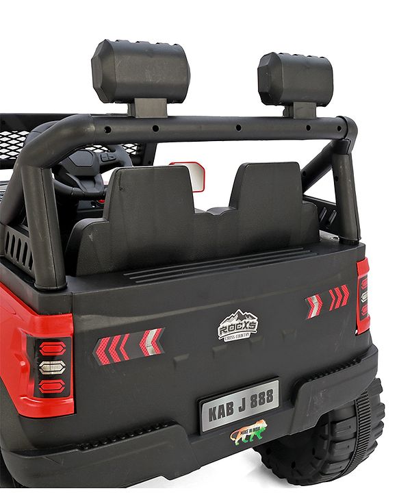 Babyhug 4x4 Battery Operated Ride on Jeep with Music & LED Lights - Red| Rechargeable Battery| Openable Doors| Built-in Music & AUX| Remote Control| Easy to Assemble|Forward & Reverse