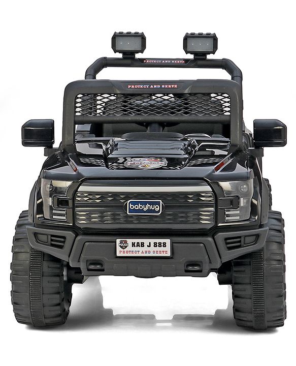 Babyhug 4x4 Battery Operated Ride on Jeep with Music & LED Lights - Black| Rechargeable Battery| Openable Doors| Built-in Music & AUX| Remote Control| Easy to Assemble| Forward & Reverse