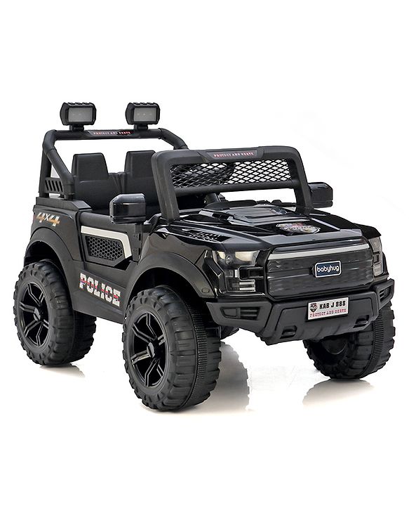 Babyhug 4x4 Battery Operated Ride on Jeep with Music & LED Lights - Black| Rechargeable Battery| Openable Doors| Built-in Music & AUX| Remote Control| Easy to Assemble| Forward & Reverse