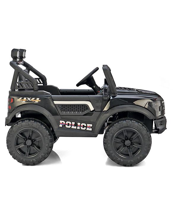 Babyhug 4x4 Battery Operated Ride on Jeep with Music & LED Lights - Black| Rechargeable Battery| Openable Doors| Built-in Music & AUX| Remote Control| Easy to Assemble| Forward & Reverse