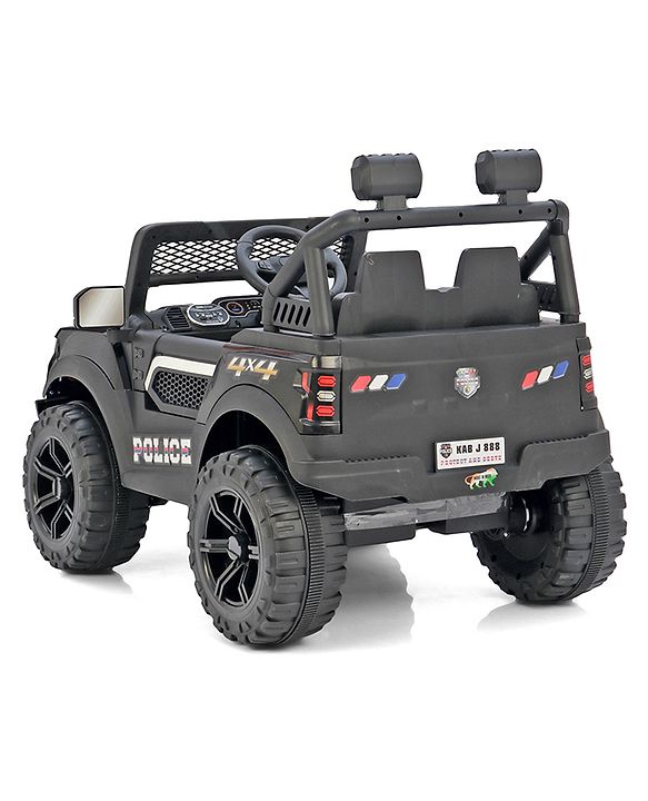 Babyhug 4x4 Battery Operated Ride on Jeep with Music & LED Lights - Black| Rechargeable Battery| Openable Doors| Built-in Music & AUX| Remote Control| Easy to Assemble| Forward & Reverse