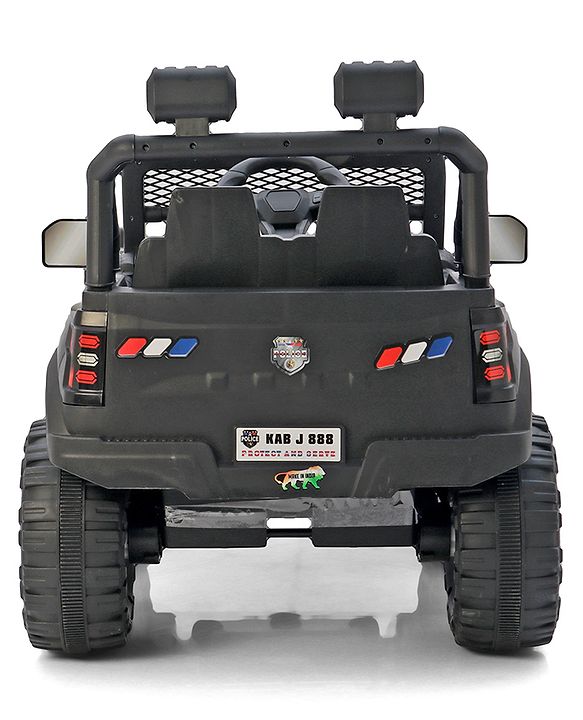 Babyhug 4x4 Battery Operated Ride on Jeep with Music & LED Lights - Black| Rechargeable Battery| Openable Doors| Built-in Music & AUX| Remote Control| Easy to Assemble| Forward & Reverse