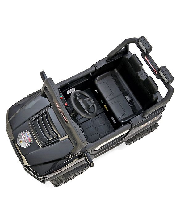 Babyhug 4x4 Battery Operated Ride on Jeep with Music & LED Lights - Black| Rechargeable Battery| Openable Doors| Built-in Music & AUX| Remote Control| Easy to Assemble| Forward & Reverse