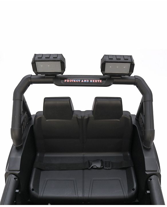 Babyhug 4x4 Battery Operated Ride on Jeep with Music & LED Lights - Black| Rechargeable Battery| Openable Doors| Built-in Music & AUX| Remote Control| Easy to Assemble| Forward & Reverse