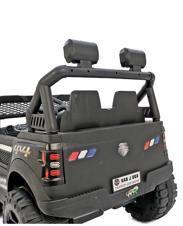 Babyhug 4x4 Battery Operated Ride on Jeep with Music & LED Lights - Black| Rechargeable Battery| Openable Doors| Built-in Music & AUX| Remote Control| Easy to Assemble| Forward & Reverse