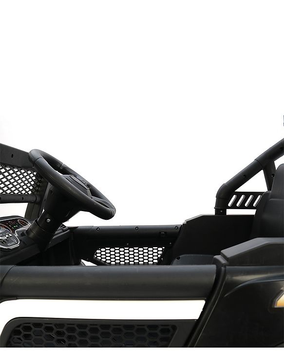 Babyhug 4x4 Battery Operated Ride on Jeep with Music & LED Lights - Black| Rechargeable Battery| Openable Doors| Built-in Music & AUX| Remote Control| Easy to Assemble| Forward & Reverse