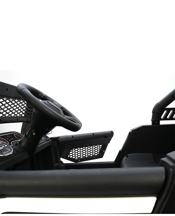 Babyhug 4x4 Battery Operated Ride on Jeep with Music & LED Lights - Black| Rechargeable Battery| Openable Doors| Built-in Music & AUX| Remote Control| Easy to Assemble| Forward & Reverse