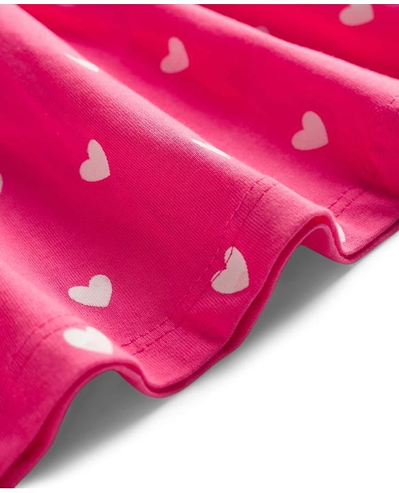 Babyhug Single Jersey Knit Half Sleeves Heart & Text Printed Frock with Bloomer & Bow Applique - Pink