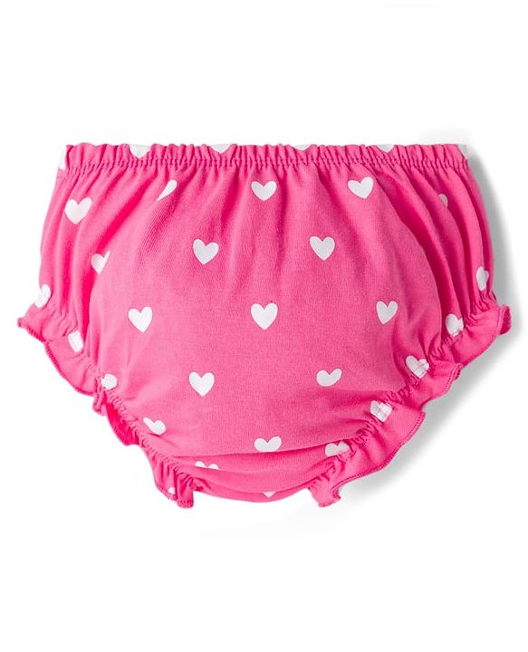 Babyhug Single Jersey Knit Half Sleeves Heart & Text Printed Frock with Bloomer & Bow Applique - Pink